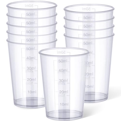 50ml Measuring Cups - 10 Pack, 1.7oz Disposable Graduated Cups for Resin Mixing, Model Painting, Adhesive & Lab Use, Chemical Resistant, Stackable - size: 50ml