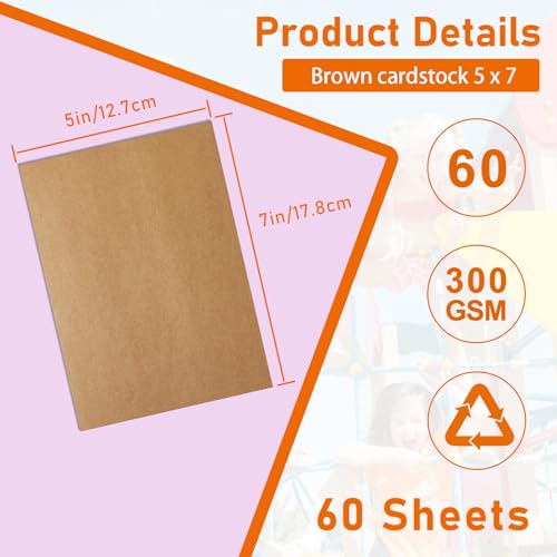 Guakicae 60 Sheets Brown Flat Cardstock 5 x 7 Kraft Paper 110lb | Heavyweight Paper Card Stock for DIY Card Making, Party Invitations, Thank You Cards, Graduations, Mailing, Party - color: Brown, size: 5x7-60pcs