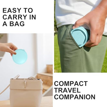 Collapsible Cup with Lid - 6oz Mini Silicone Folding Travel Cup with Steel Rim - BPA Free Small Portable Pocket Cup for Camping, Hiking, Kids, Mouthwash & Pills (Gulf Blue) - color: Bay Blue