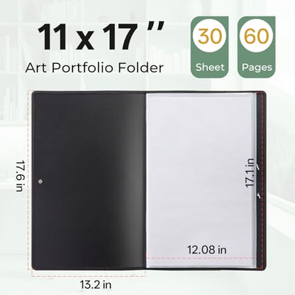 Nicpro 11"x17" Art Portfolio, 30 Pockets Display 60 Pages Art Portfolio Folder with Clear Plastic Sleeves, Artwork Storage Presentation Book for Artists, Painting Carrier Case - size: 11"x17"