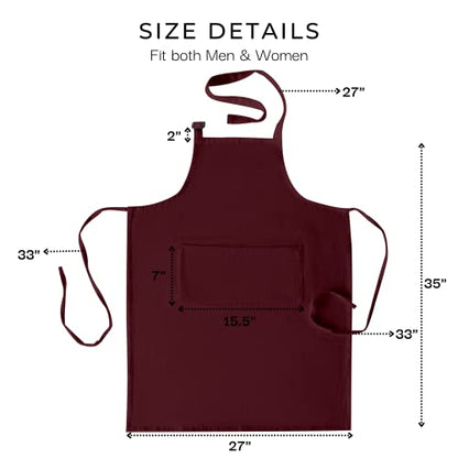 RAJRANG 100% Cotton Cooking Apron with 3 Pockets Kitchen Chef BBQ Adjustable Bib Aprons for Women Men - color: Tawny Port Maroon