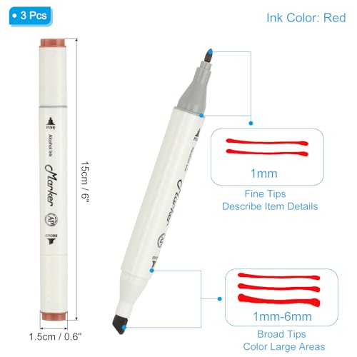 PATIKIL Dual Tip Markers, 3 Pcs Dual Tip Alcohol Markers Set White Barrel with Brush Tip and Fine Tip for Illustration Artist Adult Coloring Drawing Permanent Sketching, Gray - color: Gray