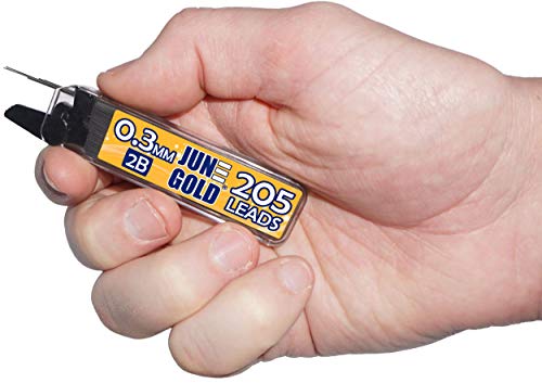June Gold 0.3 mm, 820 Lead Refills, 2B, 4 Dispensers/w 205 Pieces Each | Extra Fine Thickness, Break Resistant Graphite, Elegant Dispensing Mechanism - color: 2b Graphite, style: 0.3 mm