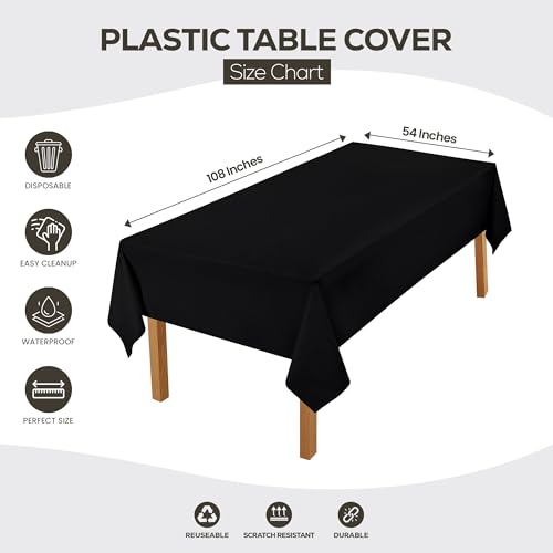 Utopia Kitchen Plastic Table Cloth Disposable (12 Pack - 54x108 Inch) Black Rectangle Tablecloth Waterproof Stain Resistant Party Table Cover | 54x108 Inch Rectangle Tablecloth Waterproof Stain Resistant Party Table Cover - color: Black, size: 54X108 Inch
