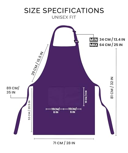 Utopia Kitchen 2 Pack Bib Apron, Adjustable with 2 Pockets, Water and Oil Resistant, Cooking Kitchen Chef Apron for Women Men - color: Purple