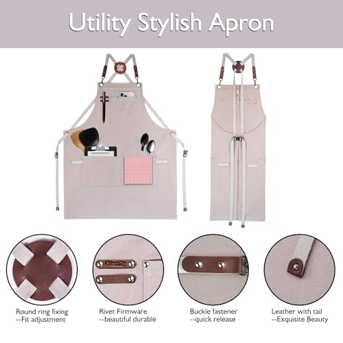 Kitchen Apron, Work Apron, Canvas Apron, Grey - color: Grey