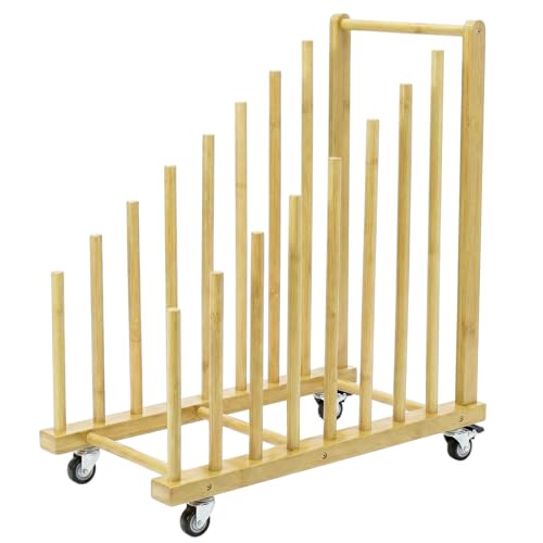 Art Storage Rack with Brake Caster Wheels,Art Drying Rack Wooden Storage Rack for Canvas Frames,Drawing Board Prints,Paper Pads,Perfect for Studios,Galleries, Museums, Art Venues (Large) - size: Large
