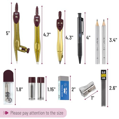 Mr. Pen- Geometry Set, 15 pcs, Gold, 6 Inch Swing Arm Protractor, Divider - color: Gold