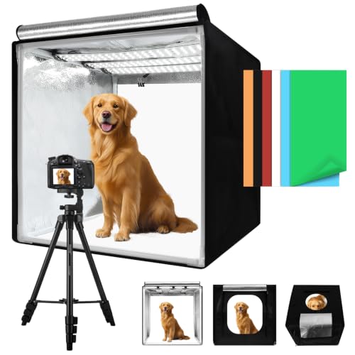 Light Box with Tripod Stand, 32"x32" LightBox with 3 Stepless Dimming Light Boards (CRI ≥95) 405 Light Beads, Shooting Tent kit with 6 Color PVC Backdrops.Photo Studio Light Box for Photography - size: 32*32*32 Inch