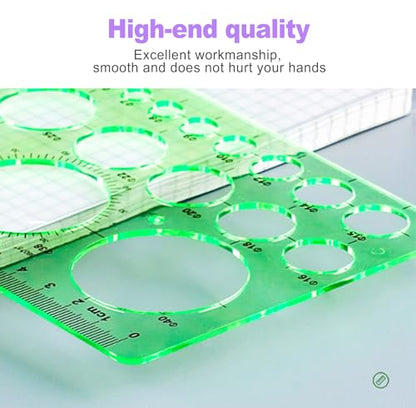 2 Pcs Geometric Circle Drawing Template Set, Plastic Drafting Stencils & Measuring Ruler Tool Kit for Students, Architects, Artists, Designers and Office Use