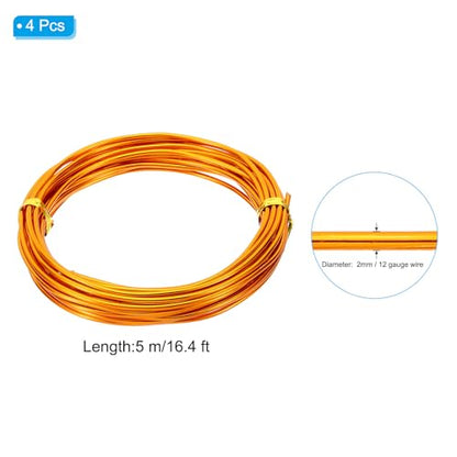 PATIKIL 16.4ft Aluminum Wire, 4pcs Jewelry Wire Bonsai Wire Metal Craft Wire 2mm 12 Gauge Wire for Crafts Bonsai Jewelry Making Beading Plants, Gold Tone - color: Gold Tone, size: 2mm x 16.4ft
