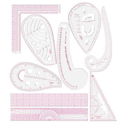 Sewing Ruler Set,Clear Metric French Curve Rulers,Professional Sewing Quilting Tools Supplies for Dressmaking,Tailoring,Designers,High Quality Flexible PVC Measuring Rulers,9PCS