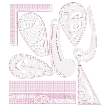 Sewing Ruler Set,Clear Metric French Curve Rulers,Professional Sewing Quilting Tools Supplies for Dressmaking,Tailoring,Designers,High Quality Flexible PVC Measuring Rulers,9PCS