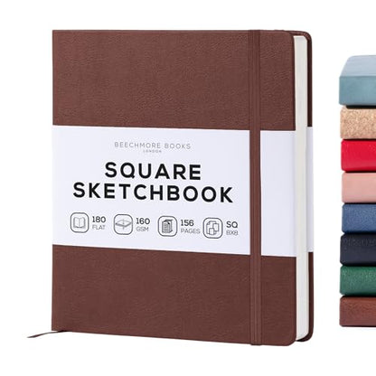 Beechmore Books 8x8 Square Mixed Media Sketchbook 160 GSM/98lb, Gift Box - color: Chestnut Brown, size: Square - 8" x 8"
