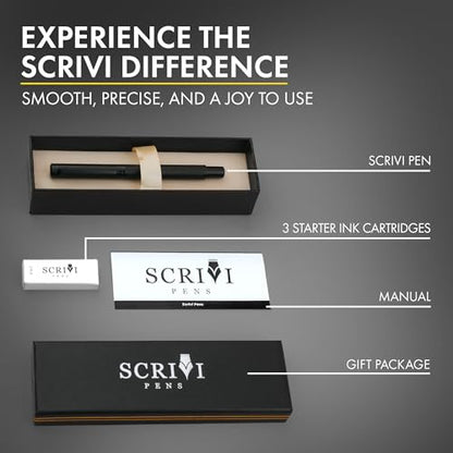 SCRIVI PENS Fountain Pen Set, Medium Nib, 5 Ink Cartridges, Black - color: Black, style: Medium Nib