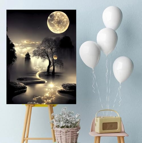 COHAYISY Moon Beach Diamond Art Kits for Adults, 5D Seaside Moonlight Diamond Painting Kits for Beginners, DIY Full Drill Dots Gem Art Paint for Home Wall Decor 12 x 16 Inch - color: 25-36 Moon Beach