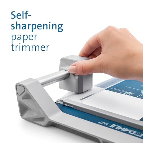 Dahle 507 Personal Rotary Trimmer, 12" Cut Length, 7 Sheet Capacity, Self-Sharpening, Automatic Clamp, German Engineered Paper Cutter - size: 12" Cut Length