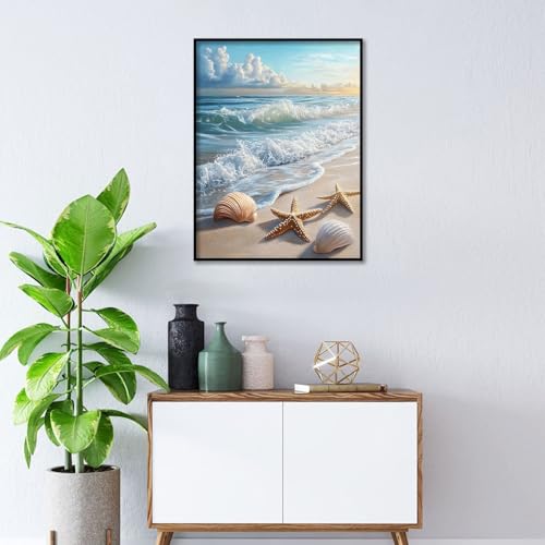 Amaieuin Beach Paint by Numbers with Frame Easel,Paint by Number Adult,Beach Adult Paint by Numbers for Home Wall Art Decor 12x8in - color: Beach(Frame), size: 12x8in