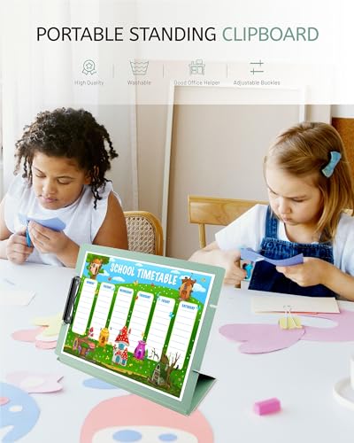 Free Standing Clipboard and Desktop Stand with Adjustable Buckles Easel Back - Foldable Stand and Document Holder for School, Office and Business Use (9.37 x 12.6 inches) (Green) - style: Green
