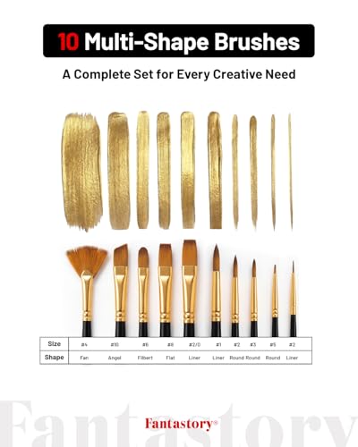 Fantastory 36ml 18 Colors Professional Acrylic Paint Set with 10 Brushes | Designed for Demanding Projects on Canvas, Wood, Stone, and Model Building - style: 18 Colors