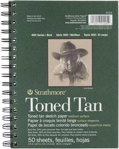 Strathmore 400 Series Sketch Pad, Toned Tan, 5.5x8.5 inch, 50 Sheets - Artist Sketchbook for Drawing, Illustration, Art Class Students - size: 5.5x8.5