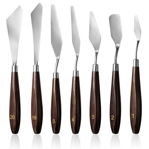 7Pcs Spatula Palette Knife Painting Knife Set Stainless Steel Drawing Scraper Painting Knives Pallet Knives Painting Accessories for oil, Canvas, Acrylic Painting