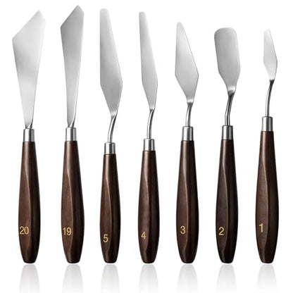 7Pcs Spatula Palette Knife Painting Knife Set Stainless Steel Drawing Scraper Painting Knives Pallet Knives Painting Accessories for oil, Canvas, Acrylic Painting