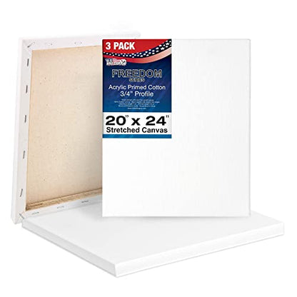 U.S. Art Supply 20"x24" Stretched Canvas for Painting, 3/4" Profile, 3-Pack - size: 20" x 24"