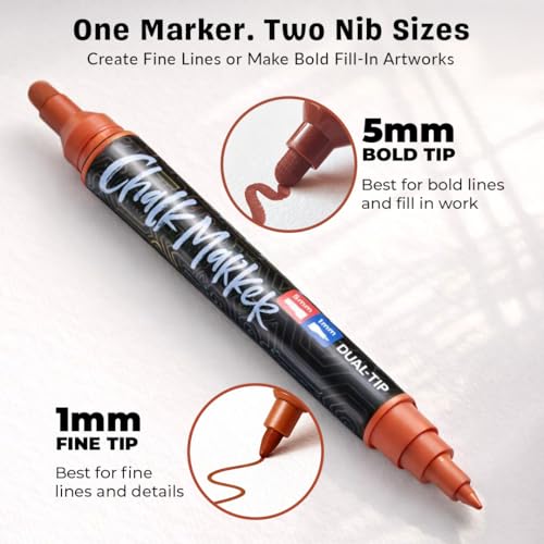 Chalkola 8 Erasable Pastel Dual Tip Chalk Markers for Blackboard Chalkboard | 8 Vintage (1mm+5mm Fine, Bold) - Earthy Dry Erase Marker Pens for Signs, Car Windows, Glass - Liquid Chalkboard Markers - size: Dual Tip - 1mm+5mm