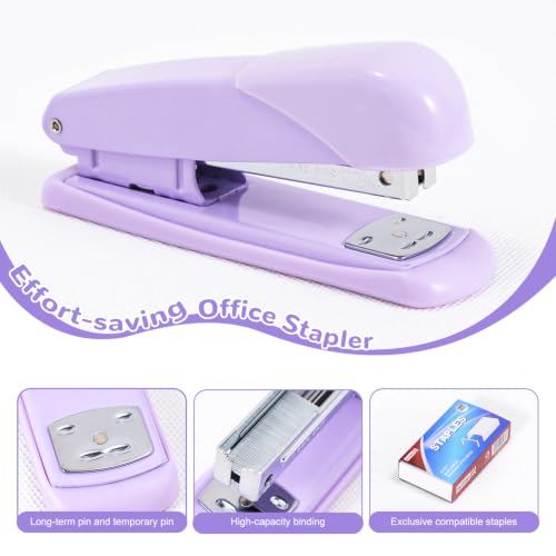 Gawsey Purple Desk Organizers and Accessories with Desk Organizer 360° Rotating Pen Holder and Office Supplies, Cute Stationery Supplies Set - color: A Purple