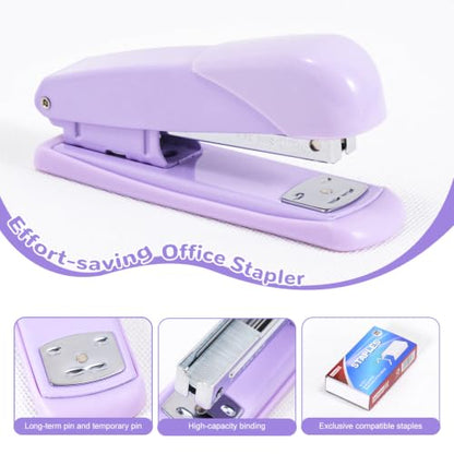 Gawsey Purple Desk Organizers and Accessories with Desk Organizer 360° Rotating Pen Holder and Office Supplies, Cute Stationery Supplies Set - color: A Purple