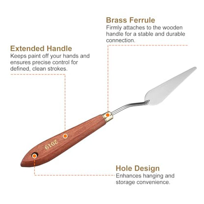 HARFINGTON Palette Knife Painting Tool 2.87" x 0.87" Stainless Steel Teardrop Blade 9.06" Length Spatula Painting Pallet Knives with Hole Beech Wood Handle for Oil Acrylic Canvas, Red/Silver - size: 9.06" x 0.87" x 2.87"
