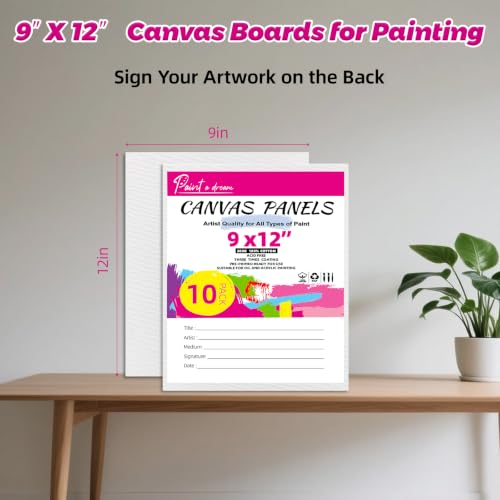10 Pack 9"x12" Canvas Boards for Painting, Canvas Panels for Acrylics | 100% Cotton, Triple Primed Acid-Free, No Warp, Super Value Pack Panels for Birthday Party Gifts, Kids, Adults & Artists - size: 9x12" - 10Pack