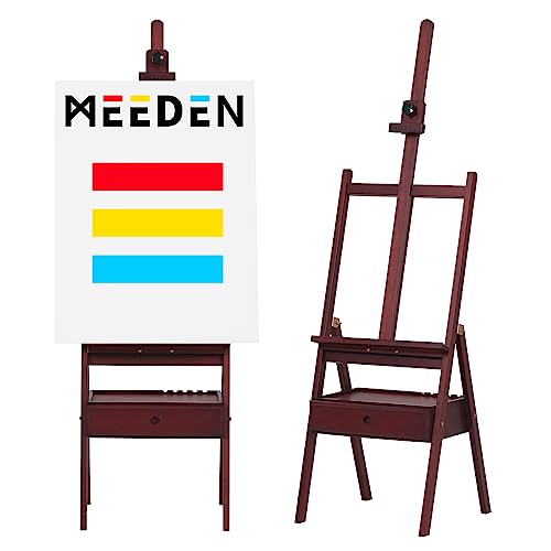 MEEDEN Studio H-Frame Easel with Art Supply Storage Drawer - Adjustable (60"~75") Wood Easel Stand for Artists, Adults and Students, Holds Canvas Art up to 35" - Deep Walnut - color: Deep Walnut