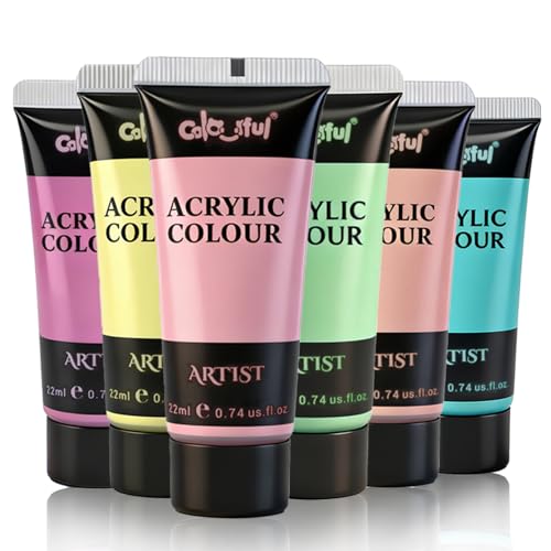 Colorful Artist Pastel Acrylic Paint Set, 6 Pack 0.74oz, Soft Color Paint | Soft-toned colors create gentle artwork effects, ideal for DIY crafts, creative projects and beginner-friendly painting - color: Pastel Colours