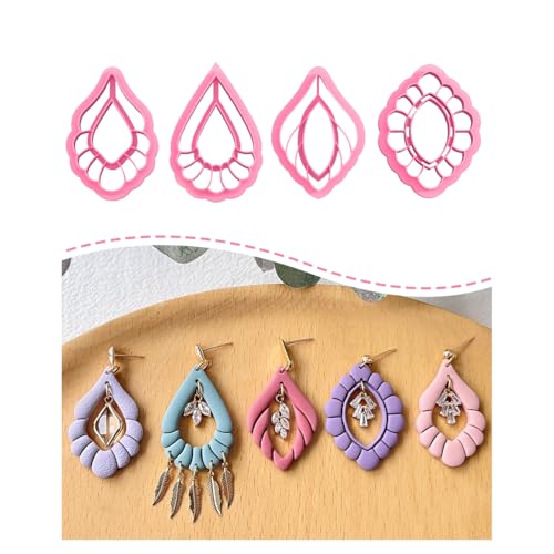 Keoker Scalloped Drop Polymer Clay Cutters,4 Shapes Polymer Clay Dangle Earring Cutters
