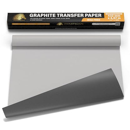 MyArtscape Graphite Transfer Paper Roll, Wax-Free, 17" x 15ft Transfer Roll with Graphite Transfer Paper, 20 Mixed Sheets - Erasable - Smudge-Free