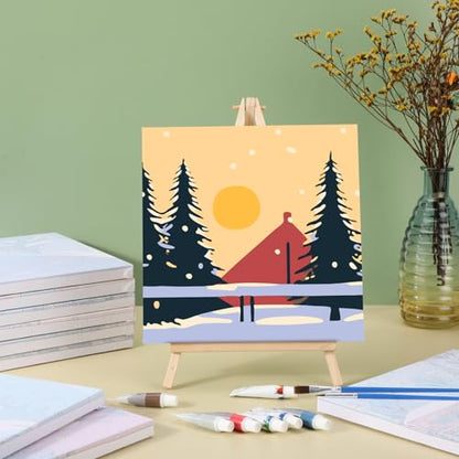 Nezyo 12 Sets Paint by Numbers Kit with Frame for Adult, 8 X 8 Inch | Easy DIY Acrylic Painting for Beginners, Ideal Birthday Gift, Art Party Classroom Activity, Winter Holiday Themed Canvas - style: Winter