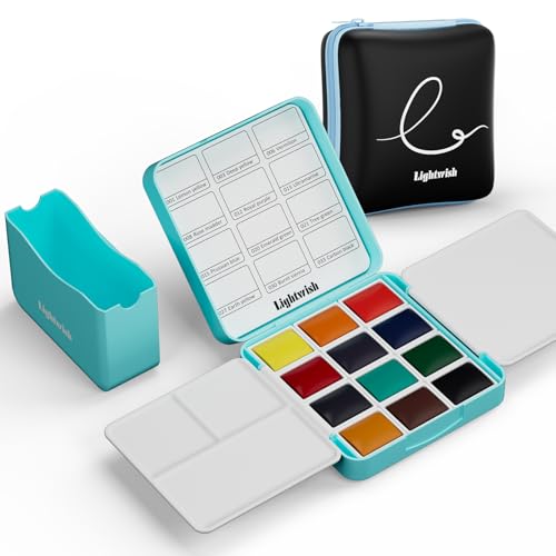 12 Colors Pocket Travel Watercolor Set, Mini Watercolor Paint Set with Portable Case,Coloring Mixing Palette, Water Wash Cup,for Adult Artist Beginner Watercolor Painting Lovers - color: Blue