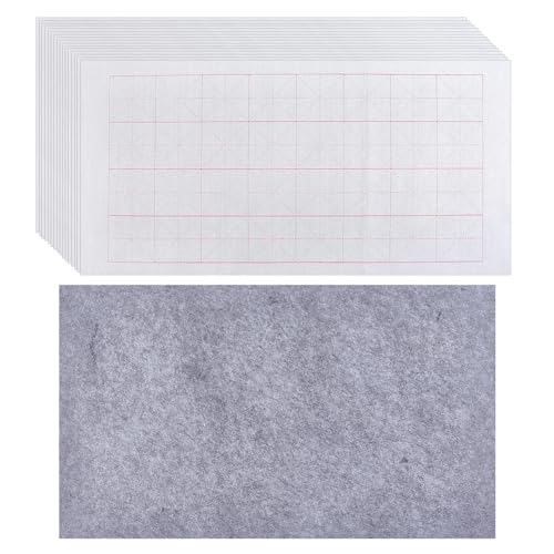 NBEADS 50 Pcs Chinese Calligraphy Grid Paper with 1Pc Felt Pad, 27.4x13.8 Inch Xuan Rice Paper, 2.95x2.95 Inch Grid Paper for Beginners Brush Writing Sumi Practice - size: Grid:2.95x2.95inches
