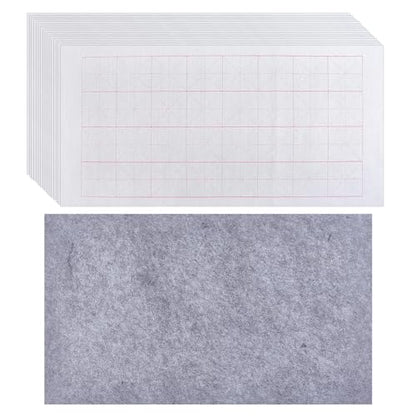 NBEADS 50 Pcs Chinese Calligraphy Grid Paper with 1Pc Felt Pad, 27.4x13.8 Inch Xuan Rice Paper, 2.95x2.95 Inch Grid Paper for Beginners Brush Writing Sumi Practice - size: Grid:2.95x2.95inches