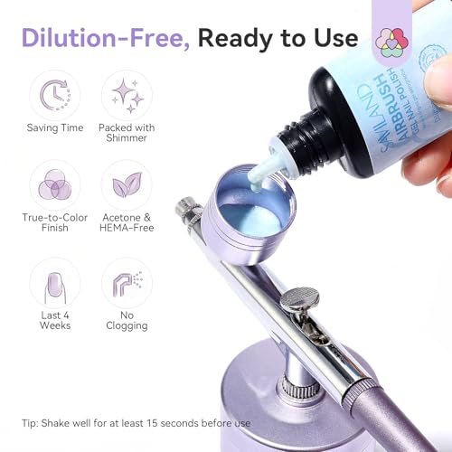 SAVILAND Shimmer Airbrush Gel Nail Polish Dilution Free: 20ml Hema & Acetone Free Opal Symphony Pastel Collection 6 Colors Fine Mist Spray for Ombre Aura & French Nail Art Salon Airbrush Paint Set - color: Shimmer