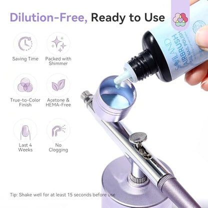 SAVILAND Shimmer Airbrush Gel Nail Polish Dilution Free: 20ml Hema & Acetone Free Opal Symphony Pastel Collection 6 Colors Fine Mist Spray for Ombre Aura & French Nail Art Salon Airbrush Paint Set - color: Shimmer