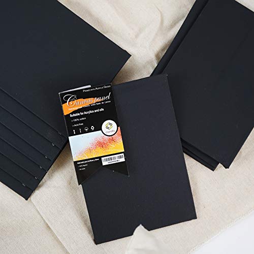 CONDA Black Canvas Panels 5x7 inch, Pack of 14, 100% Cotton Acid-Free, 8 oz Gesso-Primed, Art Boards for Oil & Acrylic Painting - size: 5"x7"