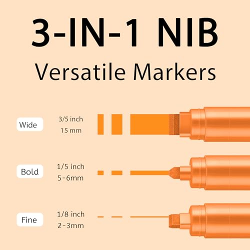 BIGTHUMB 3 Pcs Orange Jumbo Permanent Markers: 15mm Wide Tip Thick Acrylic Paint Pen Large Calligraphy Marker for Rock Painting, Poster, Sign, Canvas, Glass, Wood, Ceramic - color: Orange