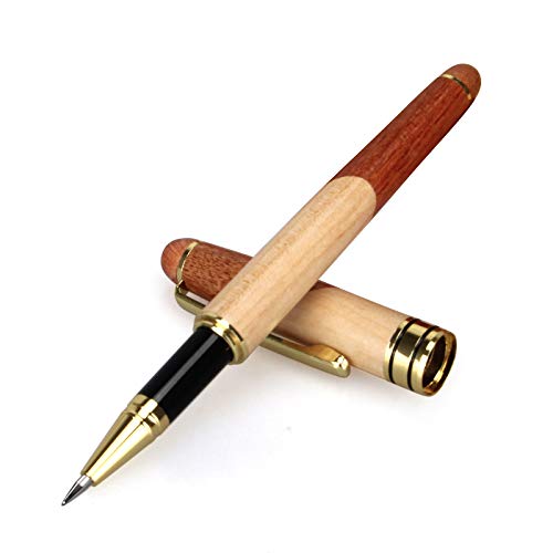 Nice Wooden Gel Pen Gift Set with Case Desk Holder Cool Ink Rollerball Pens - color: Gel pen
