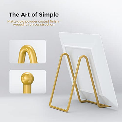 TR-LIFE Plate Display Stand - 4.5 Inch Holder + Metal Frame for Picture, Decorative Plate, Photo Easel, Tabletop Art (Gold 2 Pack) - size: 4.5 Inch