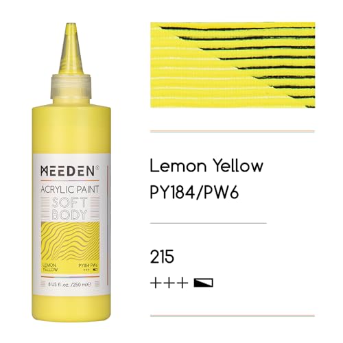 MEEDEN Soft Body Acrylic Paint: Lemon Yellow Hue Matte Finish 250ml/8.45oz | Bulk Acrylic Colors in Ergonomic Bottle - Fluid Flow Art Paints for Artists Canvas Painting - color: Lemon Yellow Hue