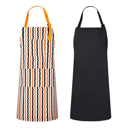 2 Pack Bid Aprons, Adjustable Kitchen Apron with 3 Pockets, Chef Works Apron. - color: Orange/Black