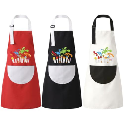 2/3 Pack Artist Aprons for Painting Crafting Cooking Gardening | Art Apron with Pockets Bib Aprons for Painting Crafting Cooking Baking Art Gardening - color: Black, White, Red